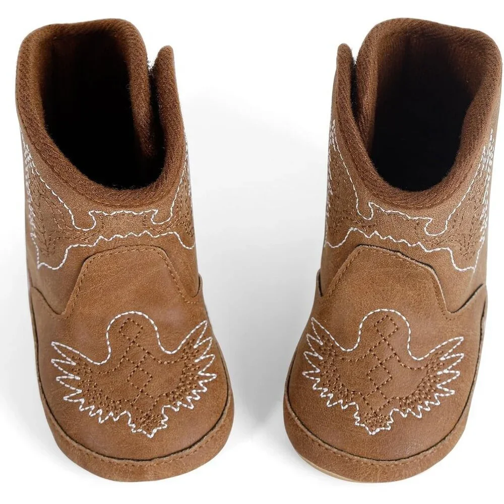 Infant Toddler Brown Embroidered Faux Leather Western Rubber Sole Tassel Booties